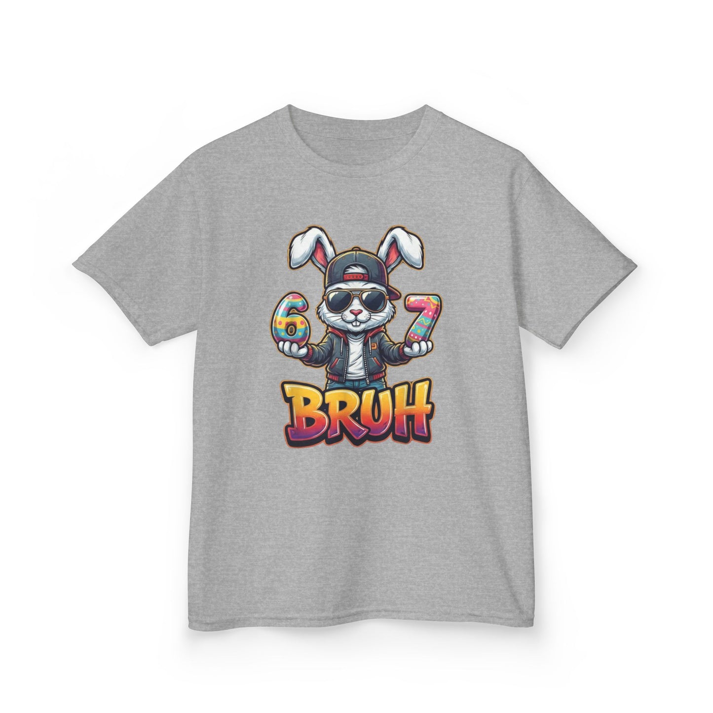 Kids 'Bruh 6 7' Bunny Graphic Tee — Cool Cartoon Bunny Shirt for Kids