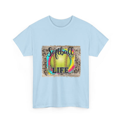 Softball Life Tee — Neon Softball Graphic with Leopard Accent