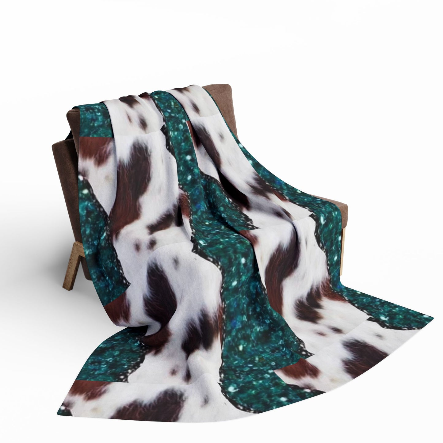 Fleece Blanket — Teal Glitter & Cowhide Pattern Cozy Throw