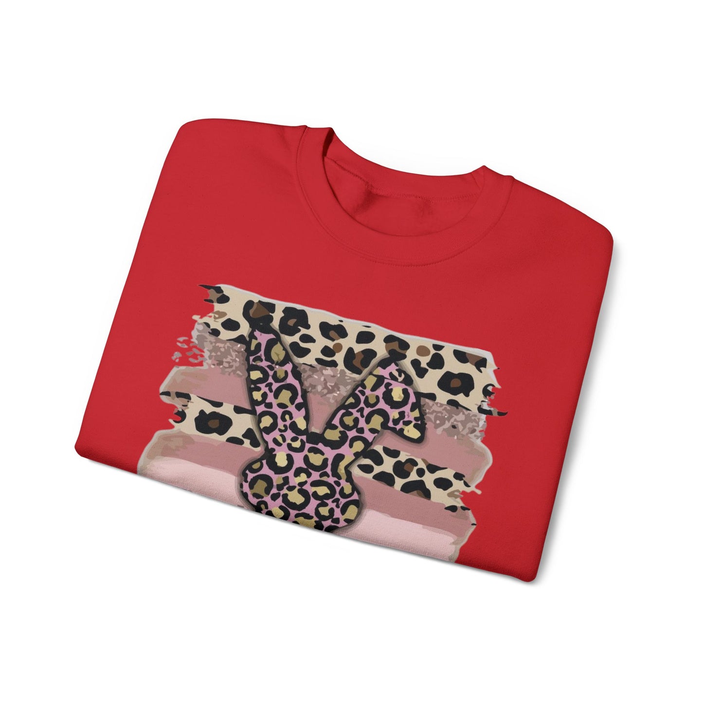 Leopard Print Bunny Crewneck Sweatshirt — Pink Striped Animal Easter Pullover
