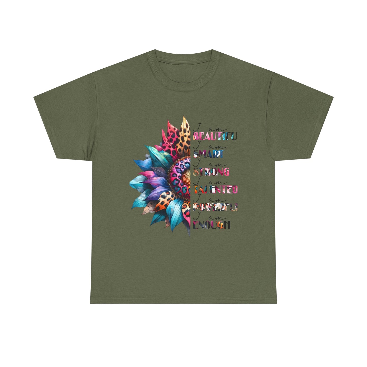 "I am" Affirmation Floral T‑Shirt - "Beautiful, Smart, Strong, Talented, Powerful Enough"