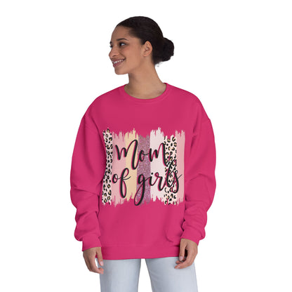 Mom of Girls Leopard Brushstroke Crewneck Sweatshirt