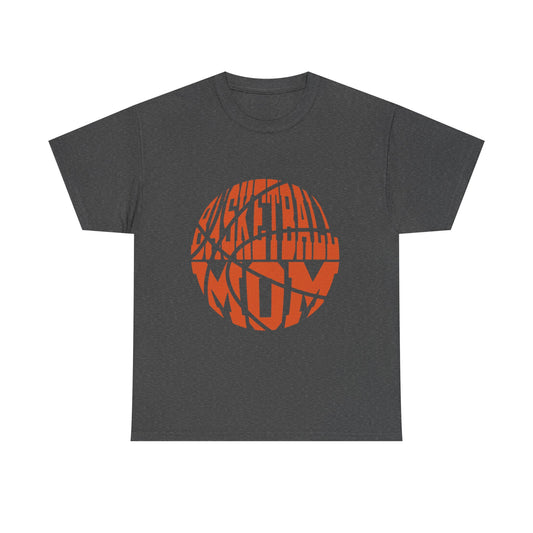 Basketball Mom T‑Shirt — Orange Basketball Graphic Tee for Proud Moms