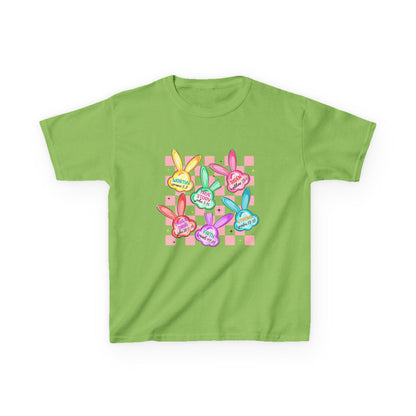 Kids Tee — Colorful Pastel Bunny Badges “Hug Me” Graphic