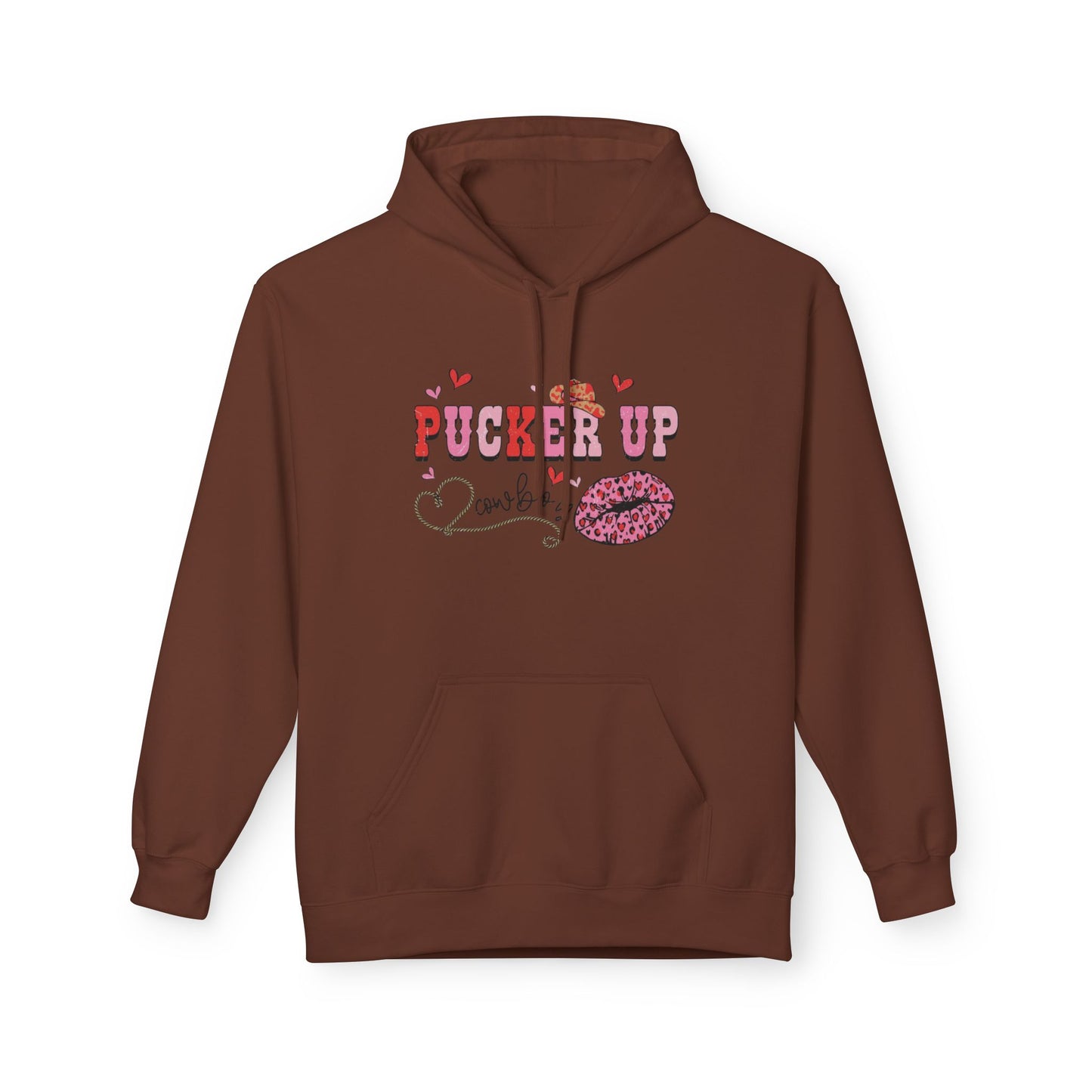 Pucker Up Hoodie — Pink Lip Print Valentine’s Graphic Sweatshirt