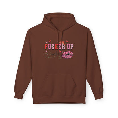 Pucker Up Hoodie — Pink Lip Print Valentine’s Graphic Sweatshirt