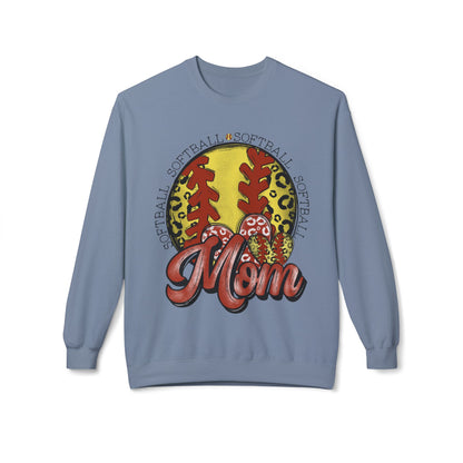 Softball Mom Crewneck Sweatshirt – Leopard Stitch Ball Graphic