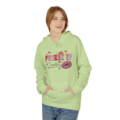 Pucker Up Hoodie — Pink Lip Print Valentine’s Graphic Sweatshirt