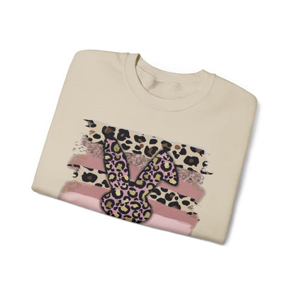 Leopard Print Bunny Crewneck Sweatshirt — Pink Striped Animal Easter Pullover