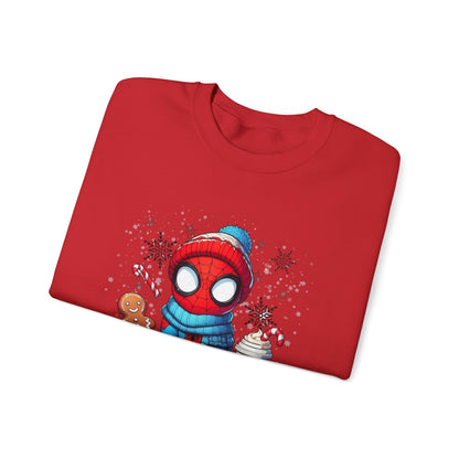 Holiday Spider Crewneck Sweatshirt — Cute Spidey in Winter Hat with Gingerbread & Cocoa