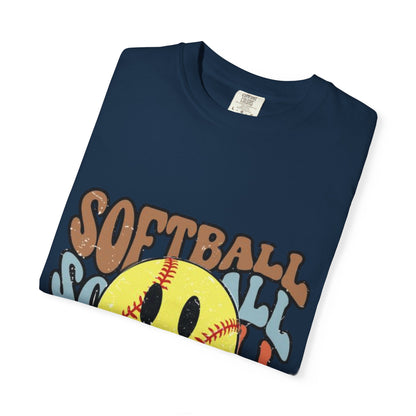 Softball Smile T-Shirt — Retro Smiley Softball Graphic Tee