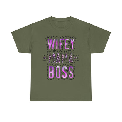 Wifey Mama Boss T-Shirt — Purple Leopard Graphic Tee for Moms