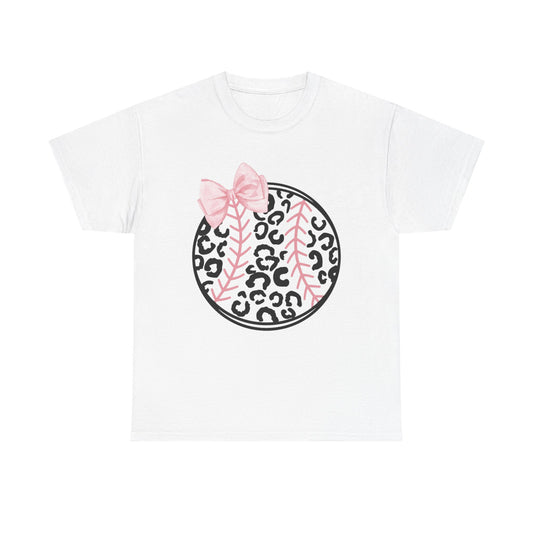 Leopard Baseball with Pink Bow T-Shirt
