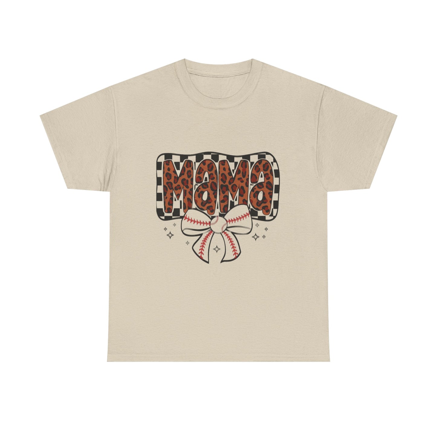Mama Baseball Tee — Leopard Print Mama with Bow Sports Mom Shirt