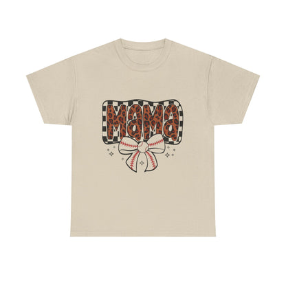 Mama Baseball Tee — Leopard Print Mama with Bow Sports Mom Shirt