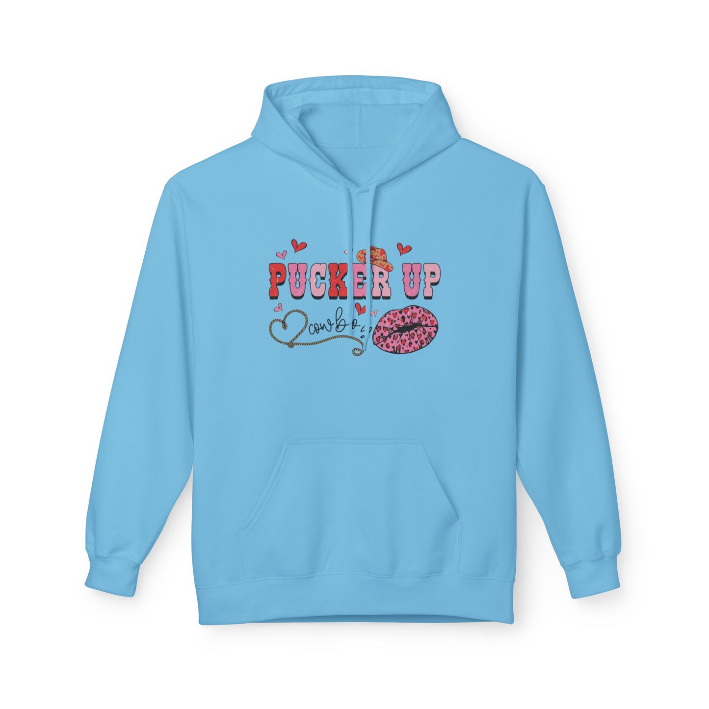 Pucker Up Hoodie — Pink Lip Print Valentine’s Graphic Sweatshirt