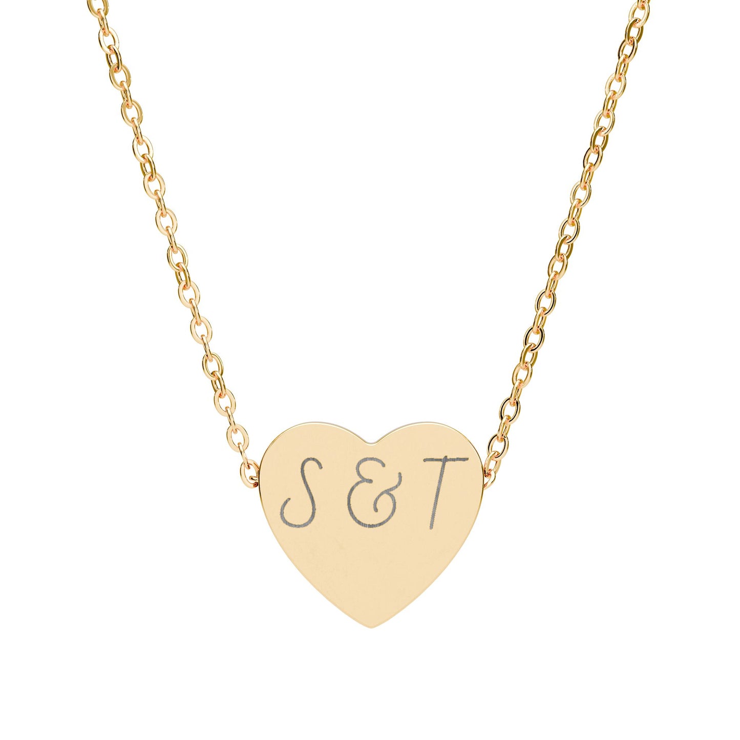 Engravable Heart Necklace — Personalized Initials Pendant (Custom "S & T")