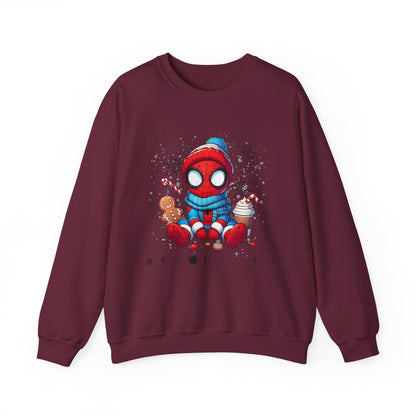Holiday Spider Crewneck Sweatshirt — Cute Spidey in Winter Hat with Gingerbread & Cocoa