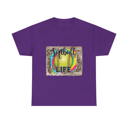 Softball Life Tee — Neon Softball Graphic with Leopard Accent