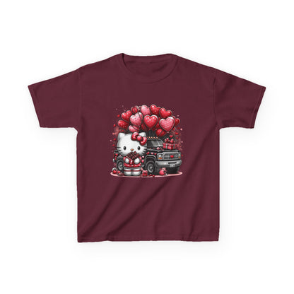 Kids Tee — Cute Kitty with Heart Balloons Valentine Shirt