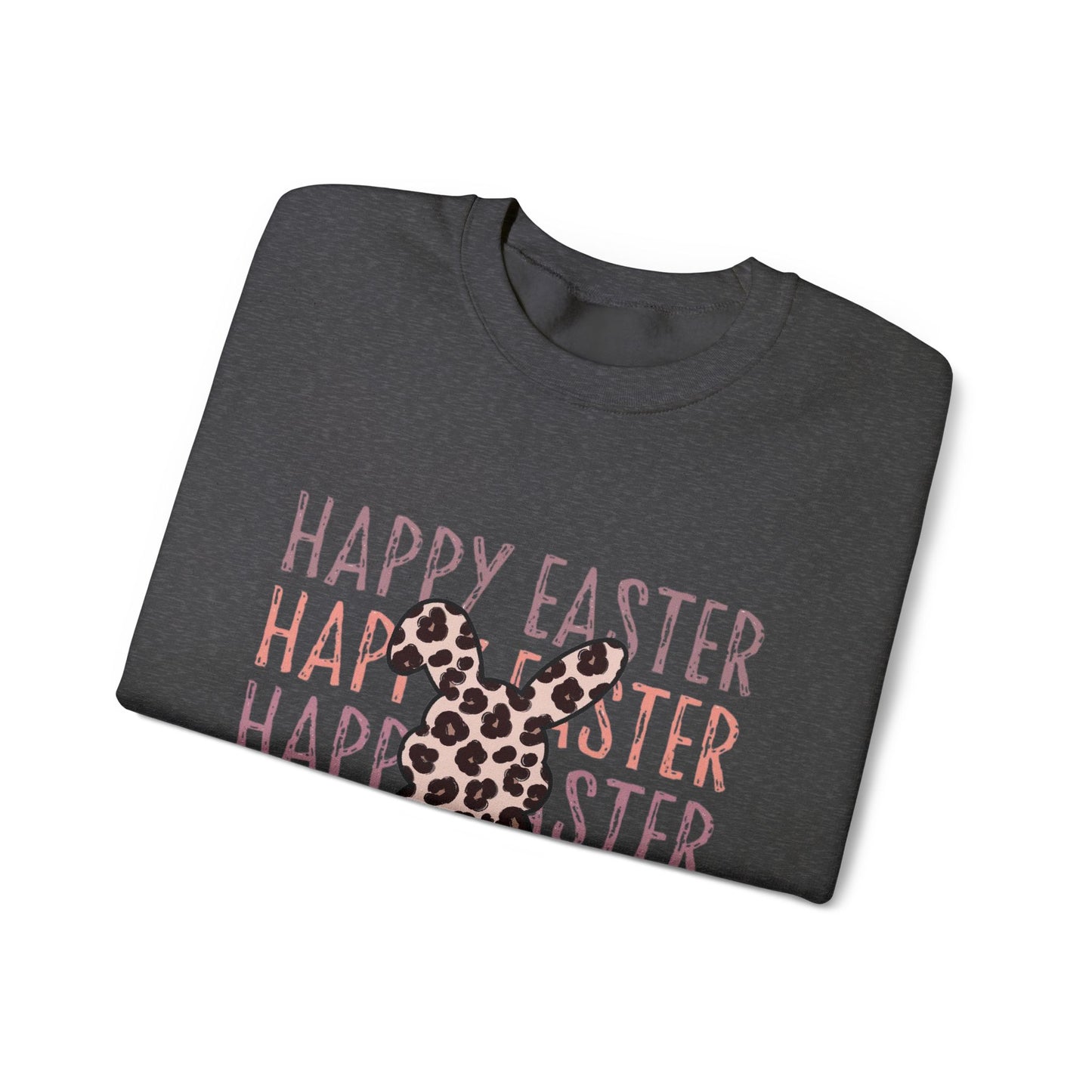 Easter Leopard Bunny Sweatshirt — "Happy Easter" Pastel Graphic Crewneck