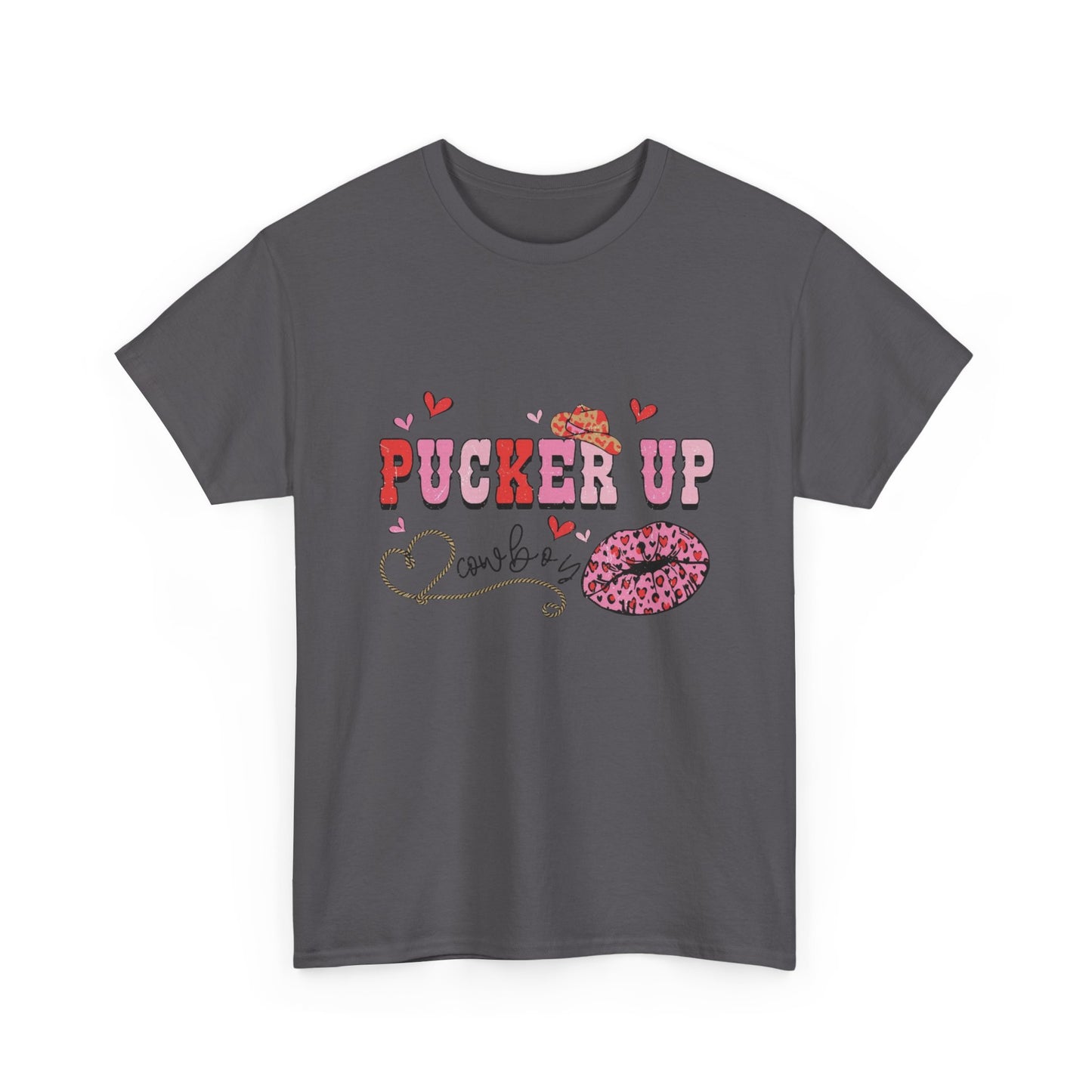 Pucker Up Kiss Graphic Tee – Cute Valentine’s Day Leopard Lip Design