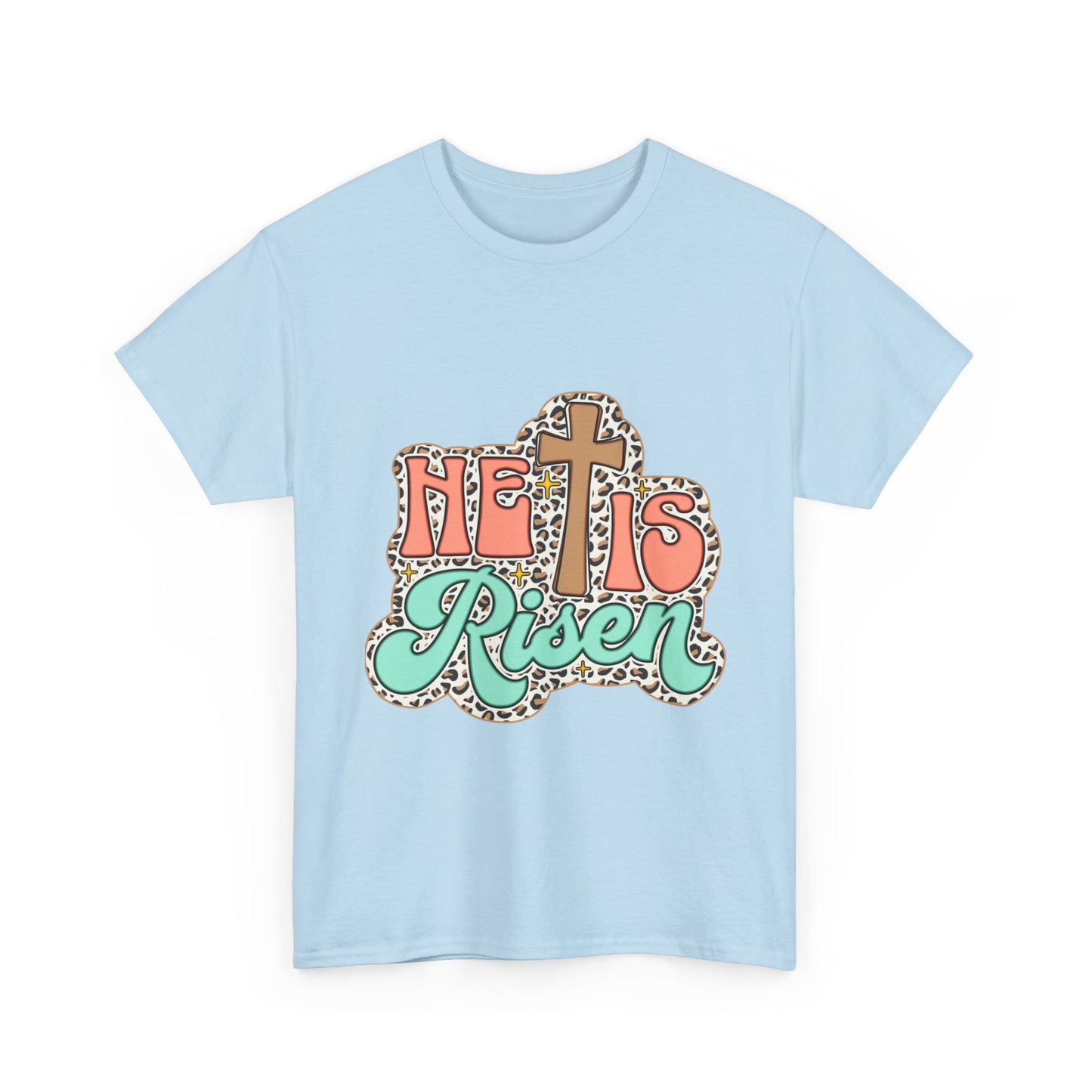 Christian T-Shirt — "He Is Risen" Easter Cross Tee