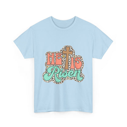 Christian T-Shirt — "He Is Risen" Easter Cross Tee