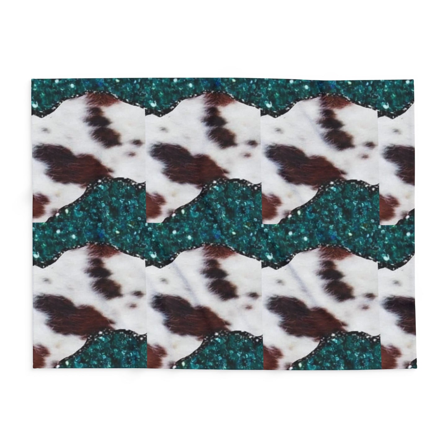 Fleece Blanket — Teal Glitter & Cowhide Pattern Cozy Throw