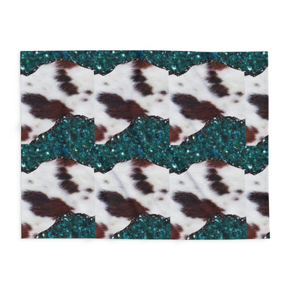 Fleece Blanket — Teal Glitter & Cowhide Pattern Cozy Throw