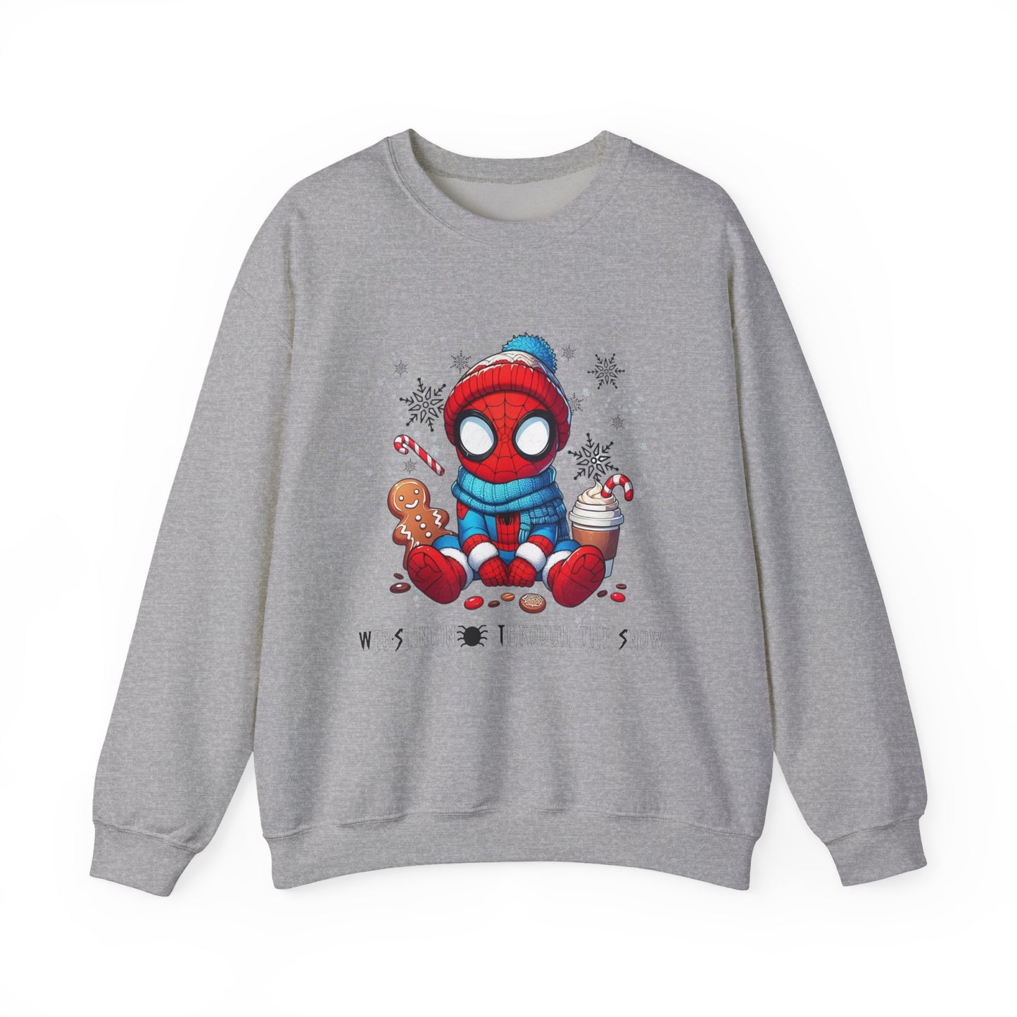 Holiday Spider Crewneck Sweatshirt — Cute Spidey in Winter Hat with Gingerbread & Cocoa