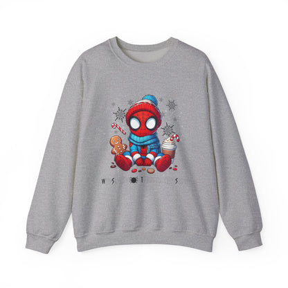 Holiday Spider Crewneck Sweatshirt — Cute Spidey in Winter Hat with Gingerbread & Cocoa