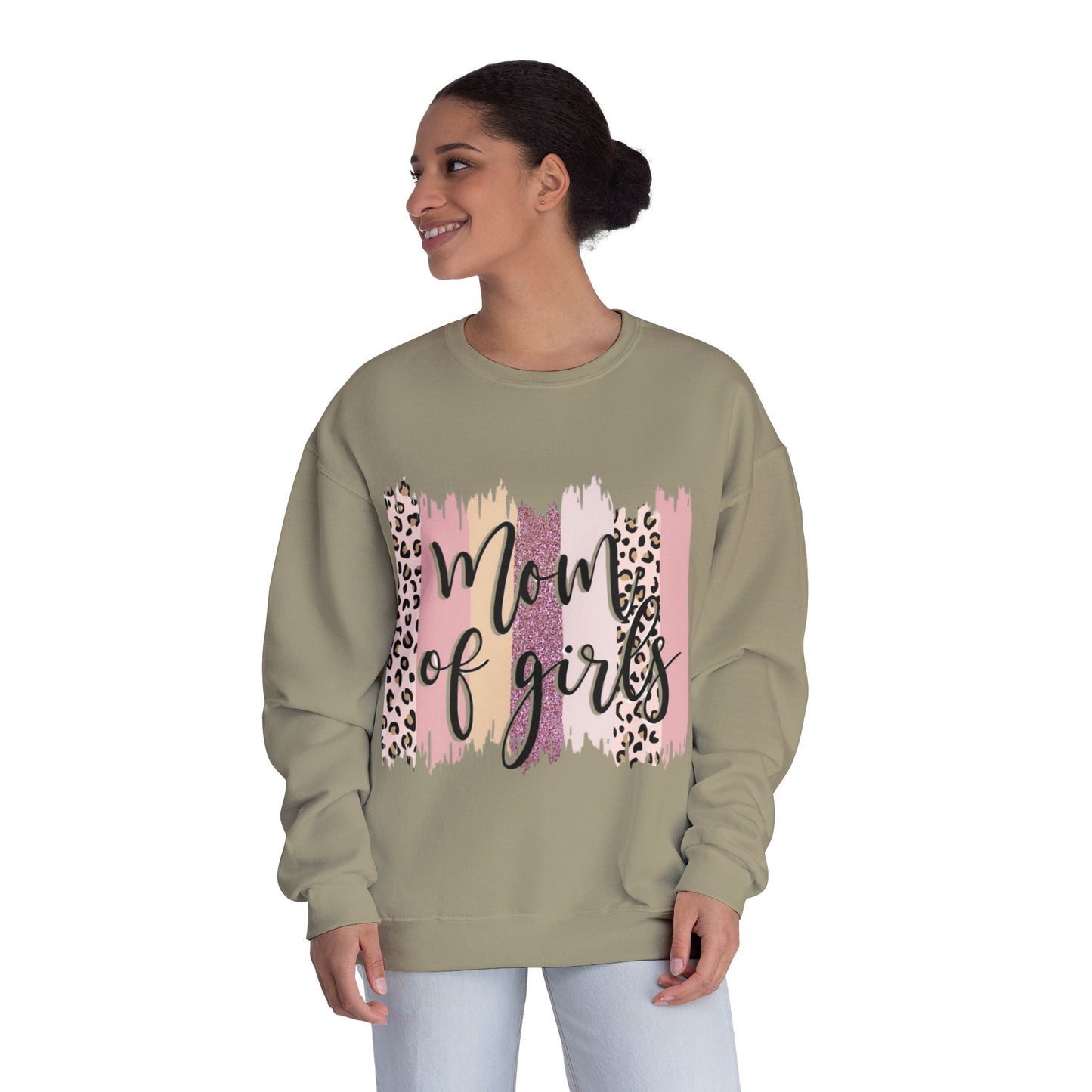 Mom of Girls Leopard Brushstroke Crewneck Sweatshirt