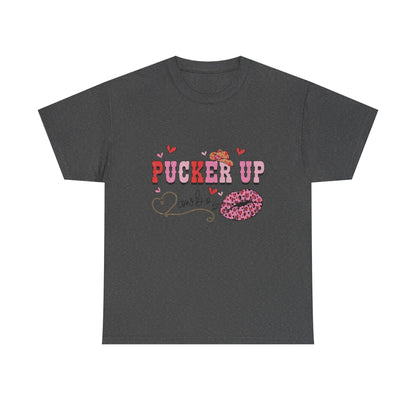 Pucker Up Kiss Graphic Tee – Cute Valentine’s Day Leopard Lip Design