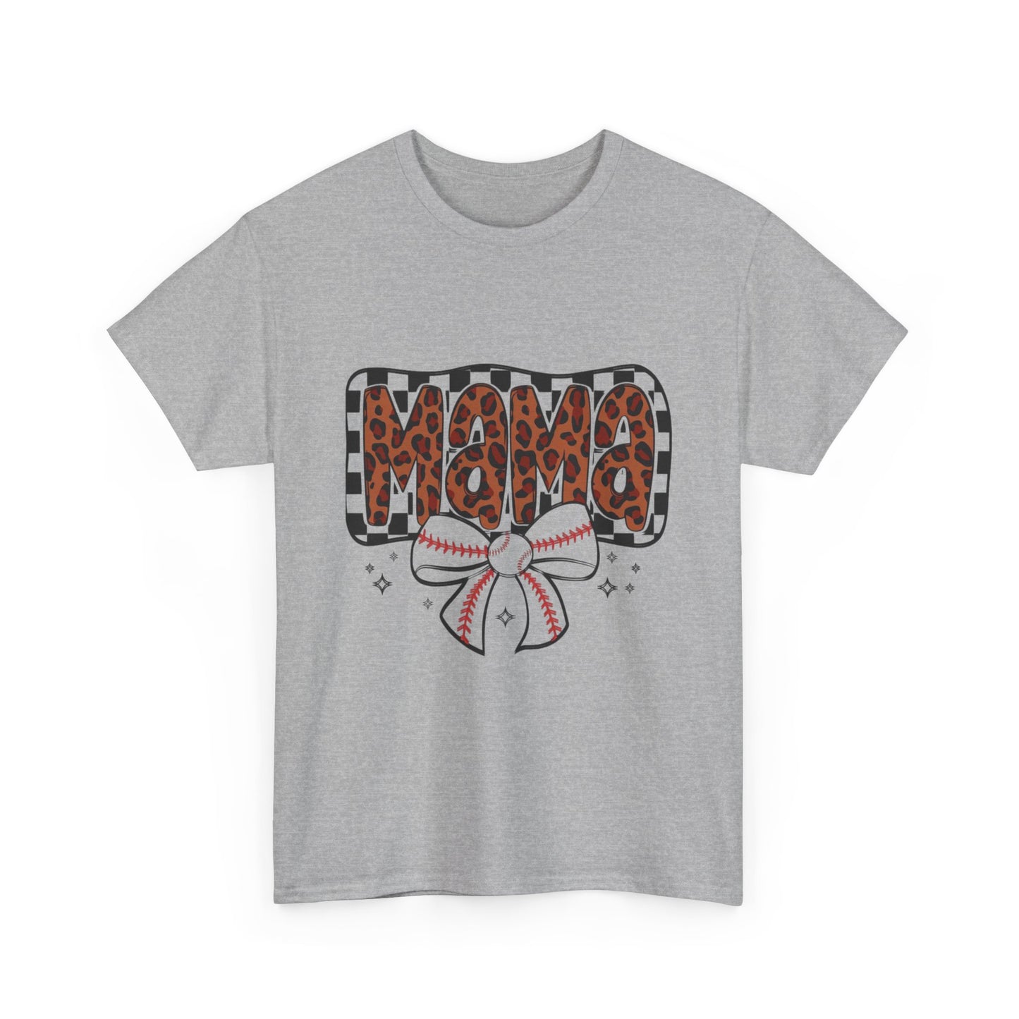 Mama Baseball Tee — Leopard Print Mama with Bow Sports Mom Shirt