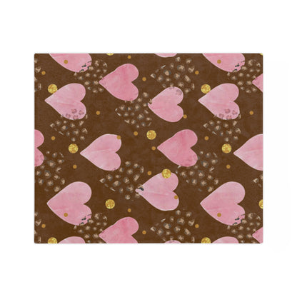 Plush Microfiber Blanket — Pink Watercolor Hearts on Chocolate Background