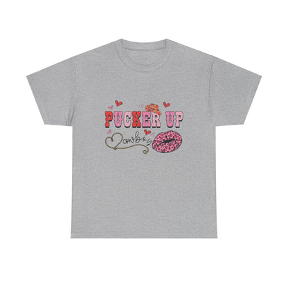 Pucker Up Kiss Graphic Tee – Cute Valentine’s Day Leopard Lip Design