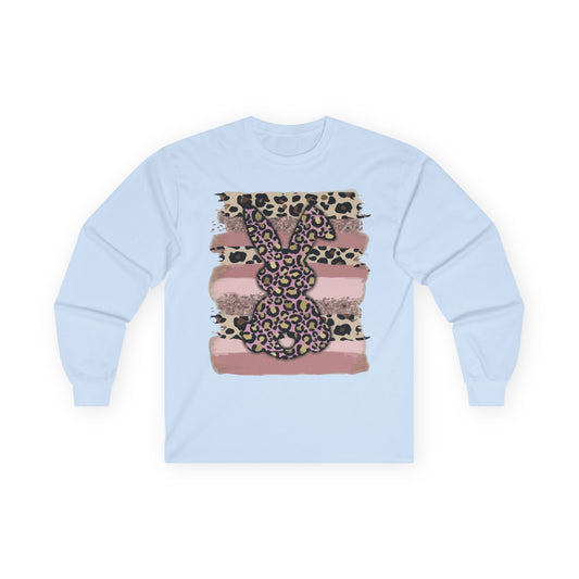 Leopard Bunny Long Sleeve Tee — Pink Stripes & Animal Print