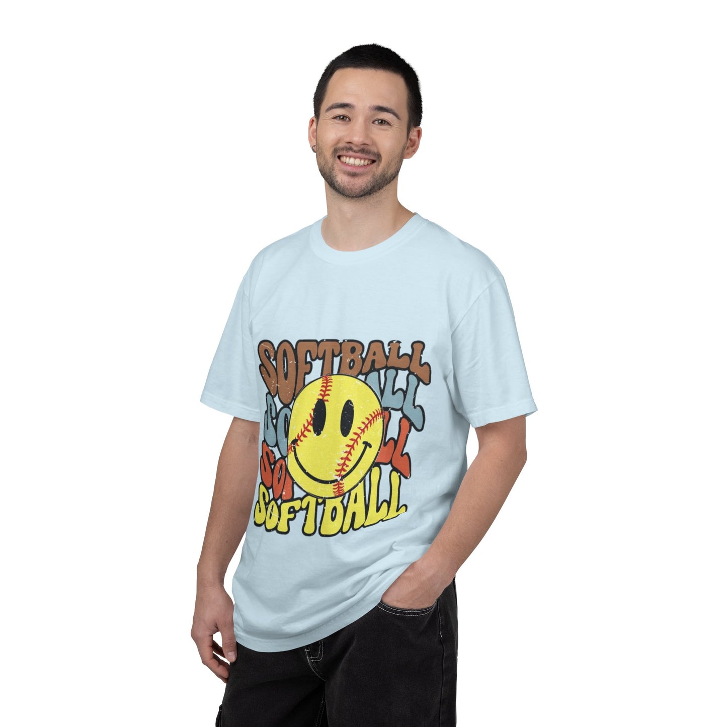 Softball Smile T-Shirt — Retro Smiley Softball Graphic Tee