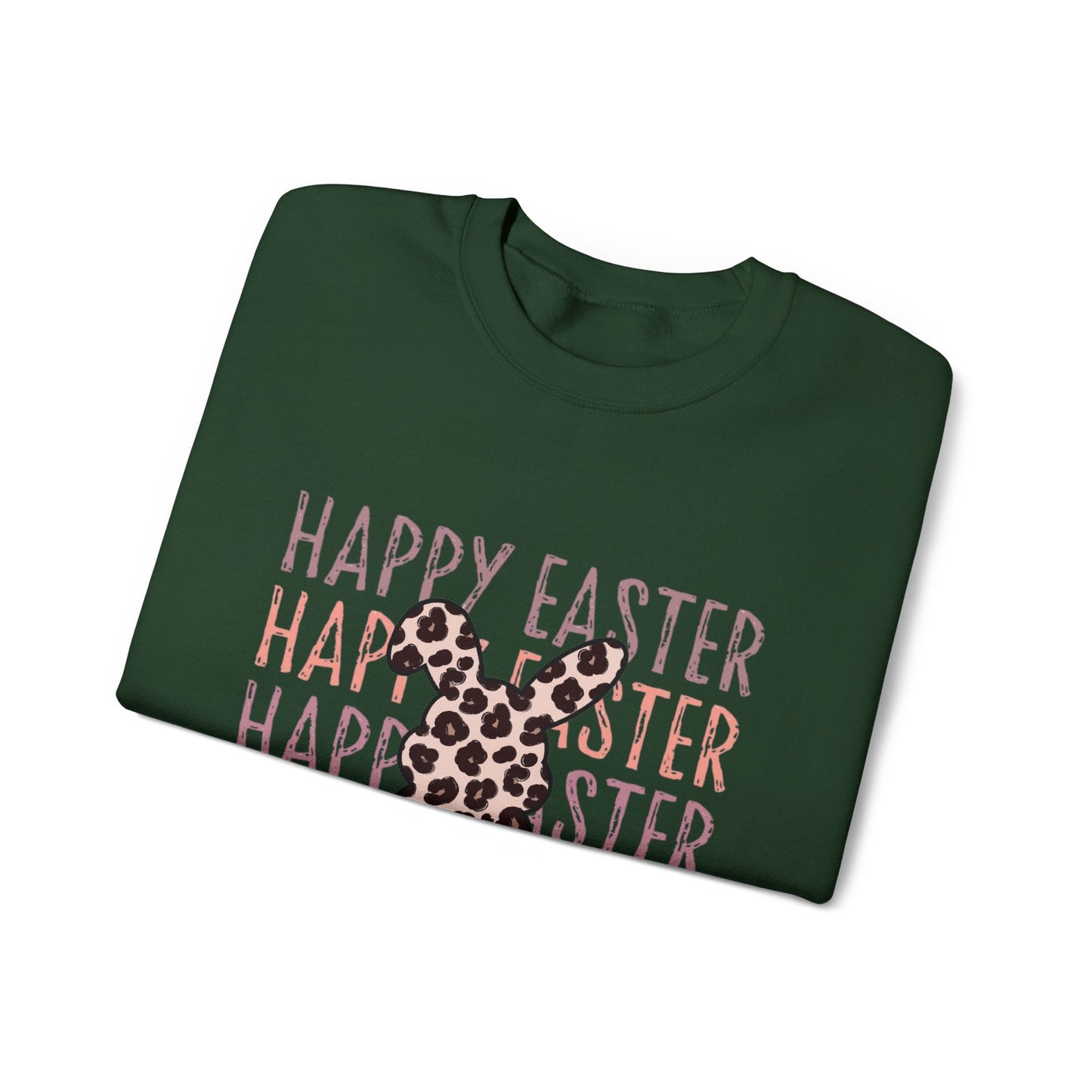 Easter Leopard Bunny Sweatshirt — "Happy Easter" Pastel Graphic Crewneck