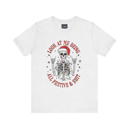 Festive Skeleton Tee - Unisex Jersey Short Sleeve T-Shirt