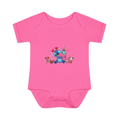 Stitch Valentine Baby Bodysuit — Cute Disney-Inspired Infant Onesie with Hearts & Treats