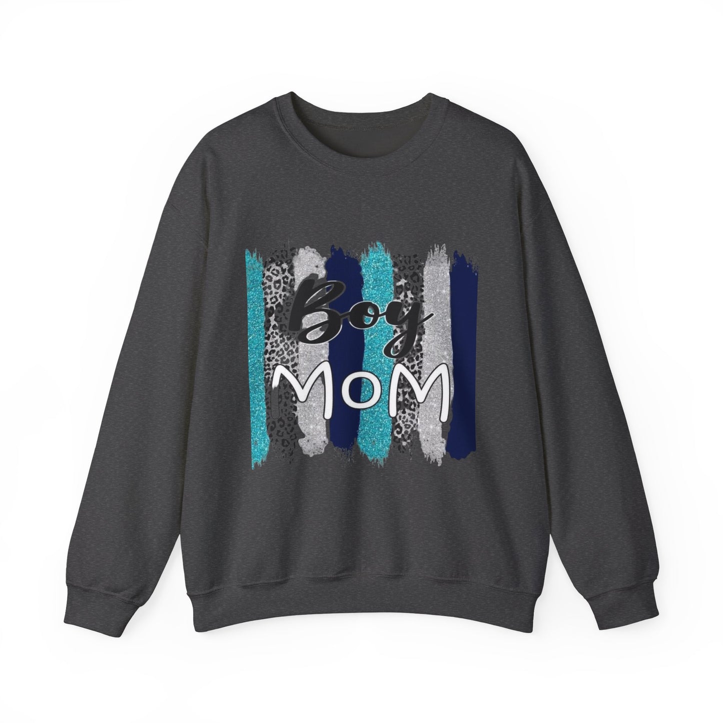 Boy Mom Sweatshirt — Cute Teal & Navy Brushstroke Crewneck for Moms