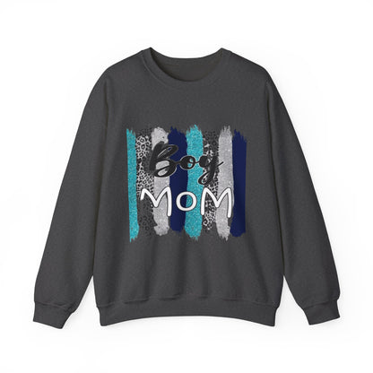 Boy Mom Sweatshirt — Cute Teal & Navy Brushstroke Crewneck for Moms