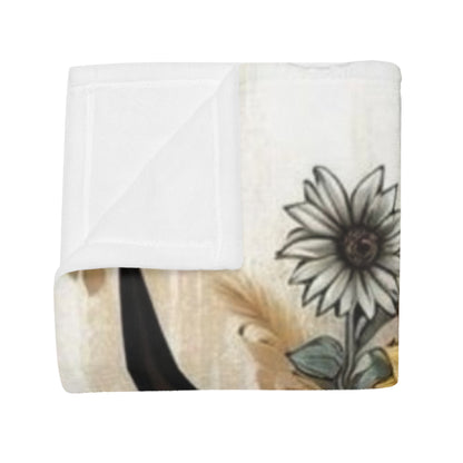 Floral Skull Bull Head Plush Fleece Blanket