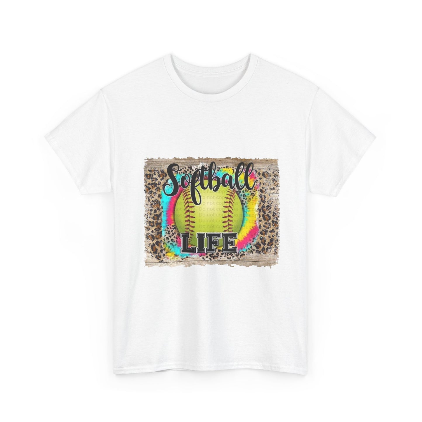 Softball Life Tee — Neon Softball Graphic with Leopard Accent