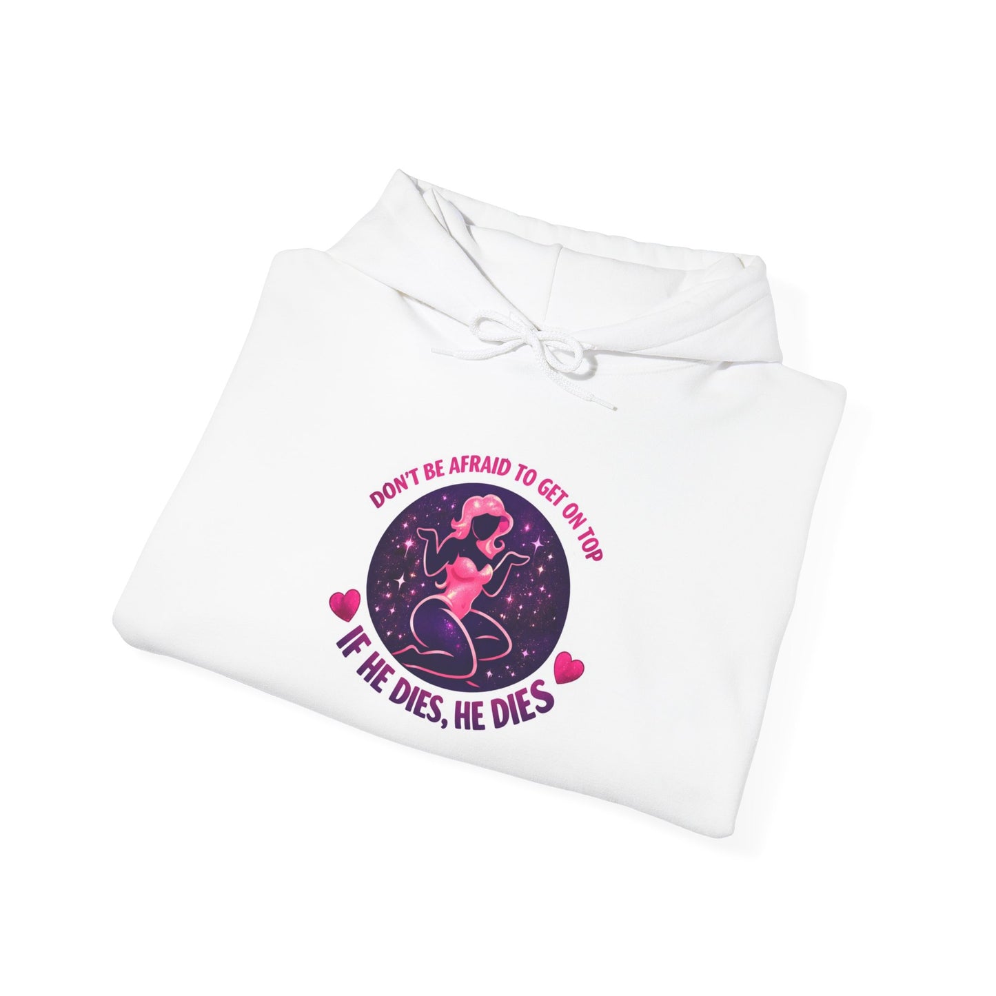 Hoodie — "Don't Be Afraid to Get On Top. If He Dies, He Dies" Retro Flamingo Graphic