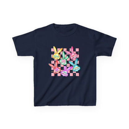 Kids Tee — Colorful Pastel Bunny Badges “Hug Me” Graphic
