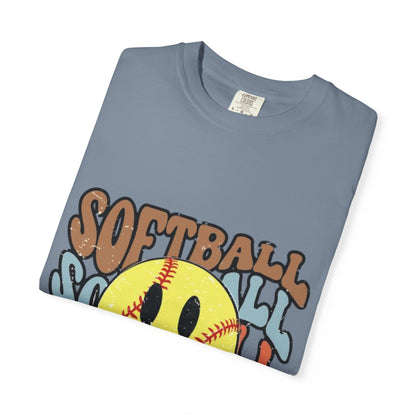 Softball Smile T-Shirt — Retro Smiley Softball Graphic Tee