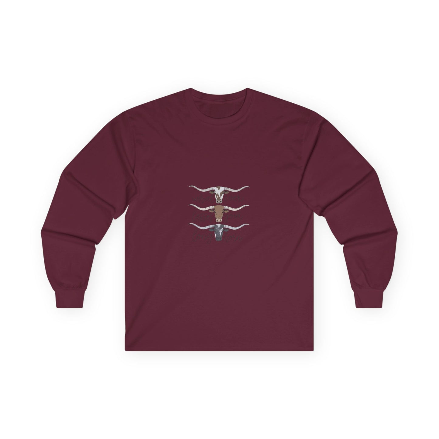 Longhorn Trio Long Sleeve Tee – 'Stay Humble Hustle Hard' Western Graphic